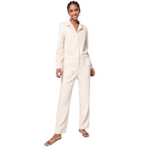 Faherty Overland Twill Jumpsuit Womens Size L Cream Ivory Organic Cotton Utility